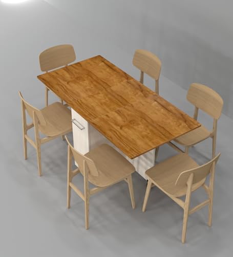 Image of SPECIALITY PANELS Folding Dining Table with Storage Cabinet, 6 Seater, Wood Top with Cream Base, 149x74x76 cm, Rolling Kitchen Island with Wheels