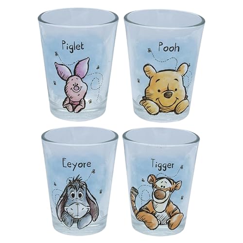 Silver Buffalo Winnie the Pooh Faces 4-Pack Mini Glass Set, 1.5 Ounces