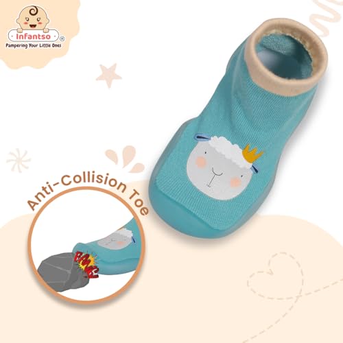 Image of Infantso Lightweight Anti-Skid Sock Shoes for Babies, Kids & Toddlers - Soft Sole Breathable Cotton Sneakers with Anti-Collision Toe, Perfect for Infants' First Walking Steps, Comfortable & Safe Fit