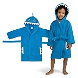 Celodoro Kinder Bademantel mit Kapuze & Motiv für Mädchen & Jungen - Shark 86-92