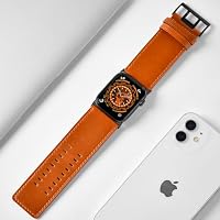 Tefeca Dual Series Armband für Apple Watch Ultra, Ersatzarmband mit Karamellfarbenem Leder und Schwarzen Adaptern - Ultra Breit 49/45/44/42mm – Ansicht 5