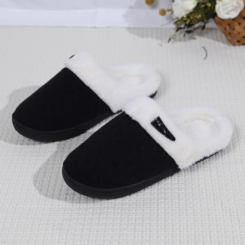 2025 Ribbed Knit Slipper for Women Keep Warm Lounging Winter Slide Rubber Sole Slip on Sandal Comfy Fluffy Shoe3