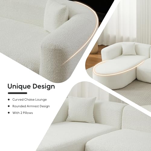 Image of Oversized Sectional Sofa with Chaise with 2 Throw Pillows, 109 inch Modern Luxury Chenille Sofa Extra Wide Seat L-Shape Curved Cloud Couch for Living Room (Left Chaise, Beige)