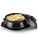 Sanbege Large Korean Ceramic Bowl with Lid and Trivet, 54 oz Sizzling Hot Pot with Double Handles for Cooking and Serving Dolsot Bibimbap, Soup, Rice, Stew, Casserole, Noodle (Frosted Black)