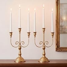 NUPTIO Candlestick Holders Candelabras Gold Candle Stick Stands 2 Pcs Metal Candelabra Centerpieces Candlestick Holders for Tapered Candles Wedding Birthday Party Dining Table Christmas Decoration 11"
