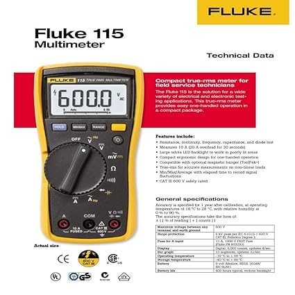 INSTRUKART True RMS Electricians Digital Multimeter (AC Voltage: 600mV to 600 V) with Non-Contact Voltage for Commercial Electrical, Heating and Air Conditioning System | Model: Fluke 115