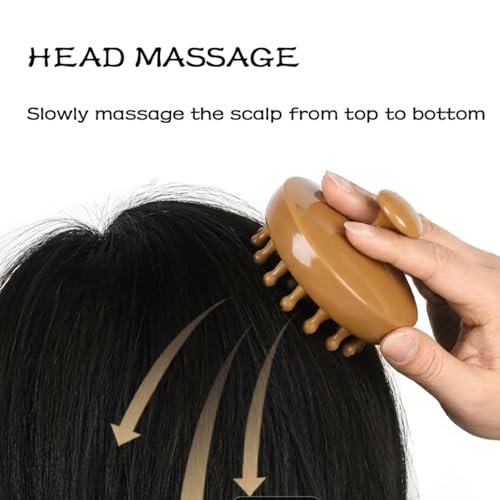 Image of Scalp Massager Brush with Wooden Nodes - Head Massage Tool for Hair Growth, Dandruff Relief, Stress Relaxation & Blood Circulation | Manual Portable Head Massager for Men & Women (Brown-Round)