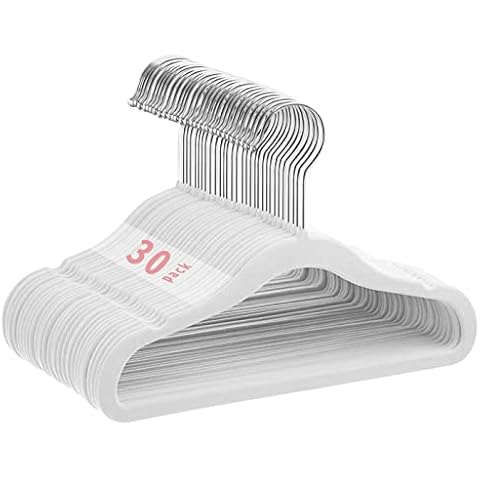 MangoKit Non-Slip Kids Velvet Hangers, Ultra-Slim Space Saving Baby Velvet Coat Hangers,360 degree rotatory hook ,Sturdy&Durable Baby Clothes Hangers 30 Pack (28cm,White) Cover