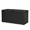 Trygoal 100 Gallon Storage Box, Waterproof Resin Deck Box with Hydraulic Piston Design, Lockable Storage Bench for Package Delivery, Storage Bin for Patio Cushions, Garden Tools, Black