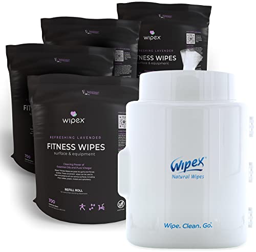 Wipex Gym Wipes And Gym Equipment Cleaner And Refill Rolls - Lavender Essential Oil Infused Cleaning Vinegar Solution - Natural, Large 8"X12" Fitness Equipment Wipes For Dispensers, Keep Fitness Center Smelling Fresh And Clean, 700 Count (Pack Of 4) #TOP4