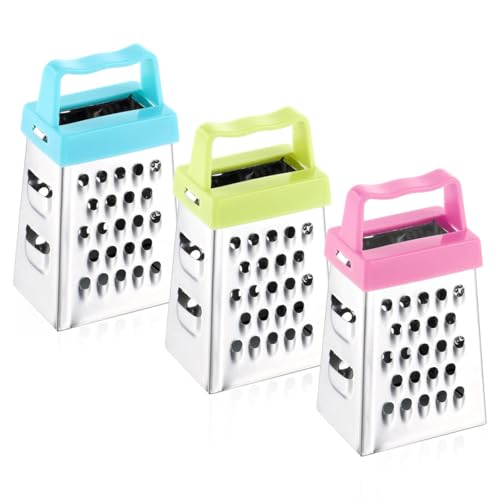 Lot de 3 mini râpes à fromage en acier inoxydable avec poignée - Gadget de cuisine efficace pour râper l'ail, la noix de muscade, le chocolat, le...