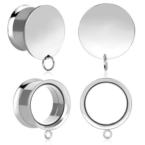 Vankula 2 Pairs DIY Hypoallergenic Stainless Steel Plugs Ear Gauges Tunnels Piercing Expander Stretchers Fashion Body Jewelry (Silver, 16mm(5/8