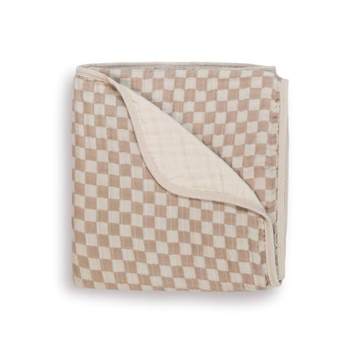 Image of Itzy Ritzy Baby Blanket – Soft Cotton Muslin Multi-Use Blanket - Can Be Used as a Tummy Time Mat, Nursing Cover, Stroller Shade & More – Measures 30" x 40", Machine Washable (Checkerboard)