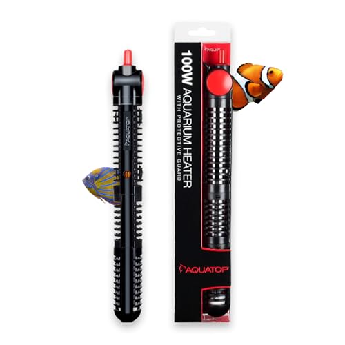 Aquatop 100W Premier Glass Heater with Guard – Submersible for Fish Tanks Up to 25 Gallons – 68-93°F Adjustable Temp – Fresh & Saltwater Use
