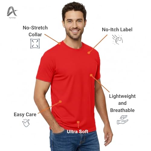 Image of Men's Premium 100% Cotton T-Shirt, Lightweight Short Sleeve Crew Neck Tee, Soft Breathable Summer Essential, Regular Fit