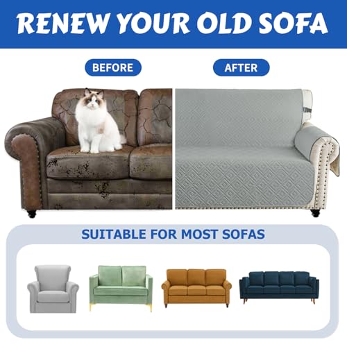 XINEAGE 100% Waterproof Couch Cover for Pets Non Slip Sofa Cover Washable Sofa Slipcovers for 3 Cushion Couch Furniture Protector with Elastic Straps for Kids Dogs (Sofa 69", Light Gray) by XINEAGE - Image 4