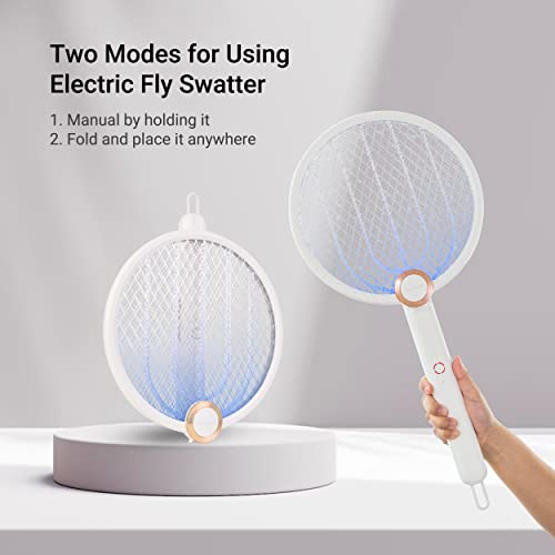 Aspectek Upgraded 3000V Electric Fly Swatter For Indoor And Outdoor, Portable, Foldable, Rechargeable With Improved Battery Life, Fly Zapper Usb Charging Cable #TOP2