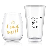 I Said Yes That’s What She Said Stemless Wine Glass and Beer Glass Combo, Good Engagement Gifts Uniq