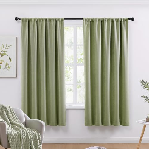 WRENSONGE Blackout Curtains for Bedroom, Sage Green Blackout Curtains 72 Inch Long for Living Room Windows Kitchen Room, Easy Rod Pocket Curtain Modern Room Darkening Curtains 2 Panels Set