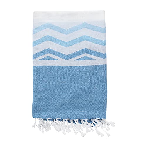 Turkish Cotton Peshtemal Blue Chevron Beach Towel With Fringe Edge (37 X 69 Inches) #TOP1