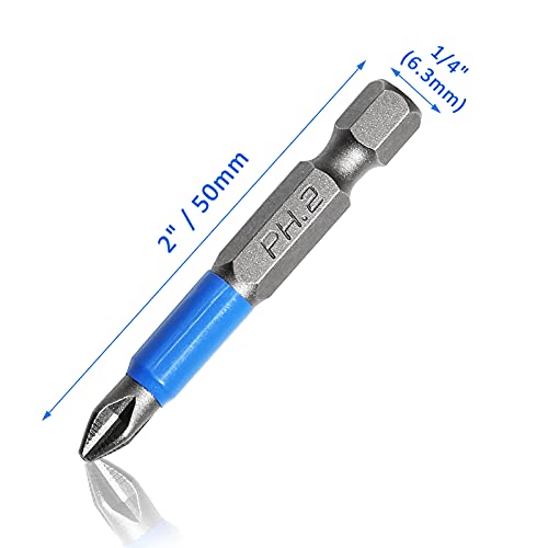 Jiozermi 10 Pcs Magnetic Phillips Screwdriver Bit Set 2 Inch Long, Ph2 Phillips Bits Set, Non-Slip Cross Head Electric Screwdriver Bits Set 1/4" Hex Shank (Ph2, 50Mm) #TOP2