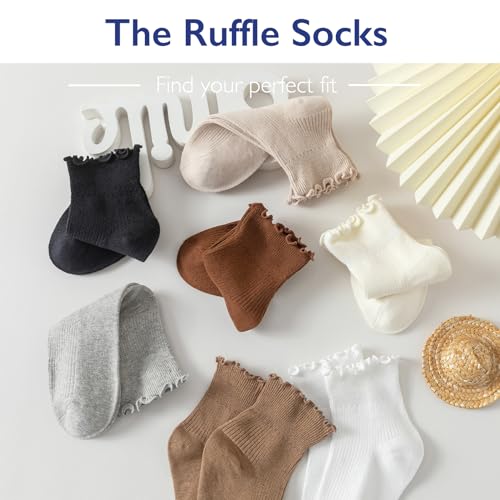 Image of Hstyle 6 Pairs of Ruffle Socks Women, Cute Ruffle Ankle Socks