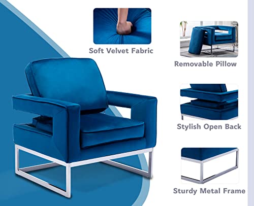 Cimota Velvet Accent Chairs Set Of 2 Modern Orange Armchairs Upholstered Comfy Single Chairs Barrel Chairs With Open Back/Chrome Base For Living Room/Corner, Blue,2Pcs #TOP3
