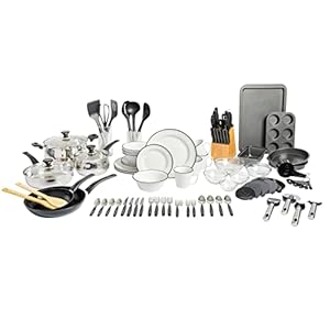 Gibson Home 95-Piece Kitchen in a Box Cookware, Dinnerware, Flatware, Bakeware, Kitchen Storage, Tools, and Cutlery Set – Black