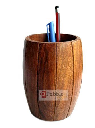 Pebble Craft - Soporte de madera para bolígrafos, diseño de barril para oficina en casa, decoración de mesa, artesanía, artículo de regalo
