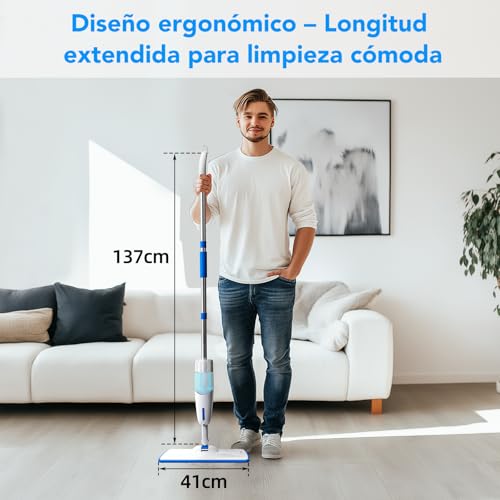 Miniatura 3 de Enigma S1 Mopa Con Pulverizador De 137cm Con 3 Almohadillas Lavables Uso En Seco Y Húmedo Botella Rellenable Diseño Ligero Y Ergonómico Para Suelos De Madera Baldosa Mármol Y Vinilo
