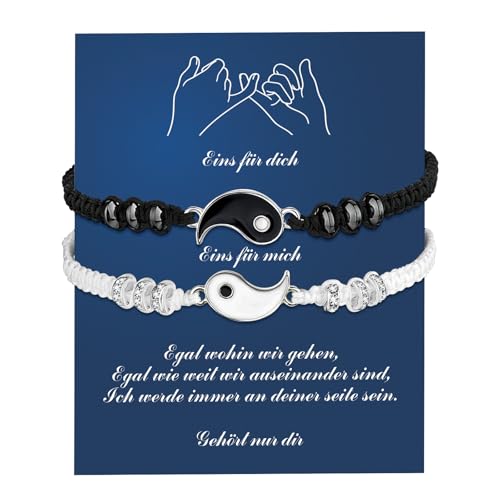 2 Matching Yin Yang Freundschaftsarmbänder, Paar Tai Chi Personalisierte Armbänder, Pärchen Beste Freunde Geschenke für Sie und Ihn Valentinstag