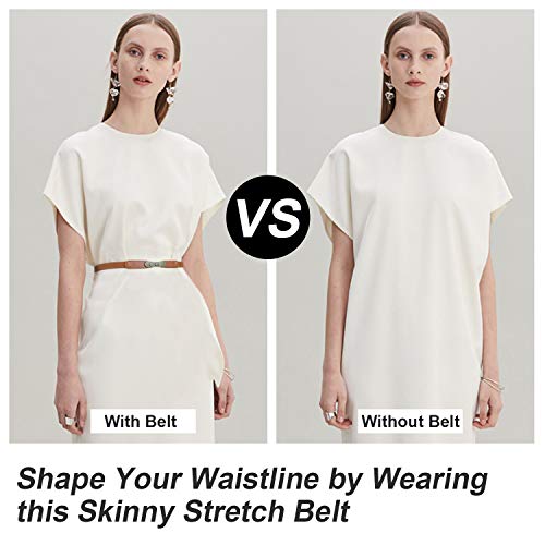 Jasgood Women Skinny Elastic Stretch Belt For Dresses Retro Ladies Waist Vintage Thin Belt, Brown, Suit For Waist Size 26-32 Inch #TOP4