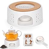 ZUSUZU Calentador de Tetera,Calentador de Té de Cerámica con Portavelas y Esponja de Limpieza,Diseño Hueco Tallado,Base Calentador de Té para Mantener Caliente el Té,el Café y la Leche
