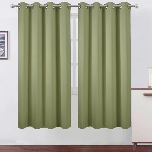 Image of LEMOMO Blackout Curtains 66 x 72 Inch Long Sage Green Curtains Set of 2 Panels Room Darkening Curtains for Bedroom and Living Room