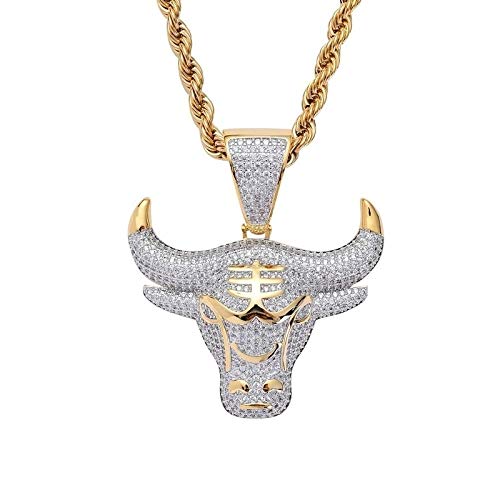 Bysonglezai Collar Hombre Colgante Cadena Mujer Regalo Tendencia Brillante Buey Cabeza Buey Colgante Collar Hombres Mujeres Moda Hip Hop Rock Rap Regalo