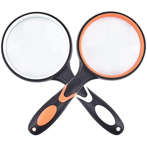 2Pcs Large Magnifying Glass for Reading Handheld Magnifier Applied to Science Books Newspaper Reading Hobby Observation Premium Non-Slip Soft Hand Shank Magnifying Glass Cover