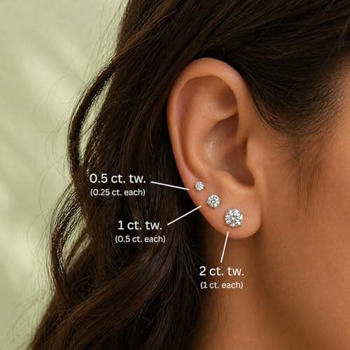Image of IGI Certified 1 Carat Lab Grown Diamond Stud Earrings for Women | E-F Color VS Clarity | 14K Gold 4-Prong Push Back | Round Brilliant Cut Solitaire Studs | Luxury Gift Box Included