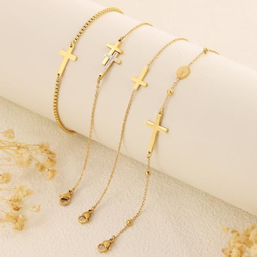 BAYLAY Gold Cross Bracelet for Women - 18K Gold Filled Dainty Cute Gold Bracelet - Jewelry Gifts — view 5