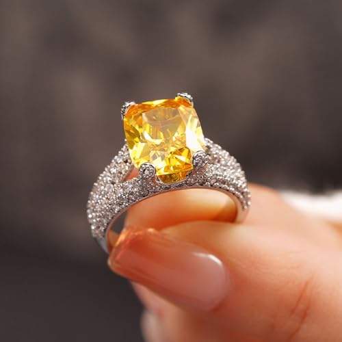 925 Sterling Silver Shining Square yellow diamond Ring Wedding ring Engagement ring CZ ring Emerald cut rings Diamond Rings Women jewelry rings statement2