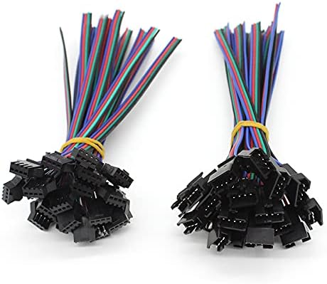 RGBZONE 20Pairs JST SM 4PIN Plug Male to Female EL Wire Cable Connector Adapter for 5050 3528 RGB LED Strip Light