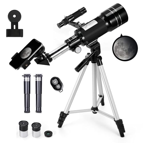 Telescope for Kids & Adults, 70mm Aperture 300mm Telescopes for Astronomy Beginners, 15X-150X Magnification Portable Refractor Telescope with Adjustable Tripod, Phone Adapter