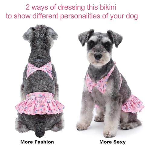 Image of CuteBone Dog Bikini Dress, Stylish Swimsuit Costume for Small Dogs, Comfortable & Adjustable Puppy Bathing Suit, Soft Outfit Pet Apparel for Beach, Pool and Summer Fun DB41M