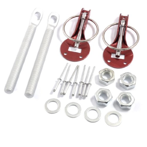 uxcell Car Universal Aluminum Red Clasp Hood Pin Lock Kit