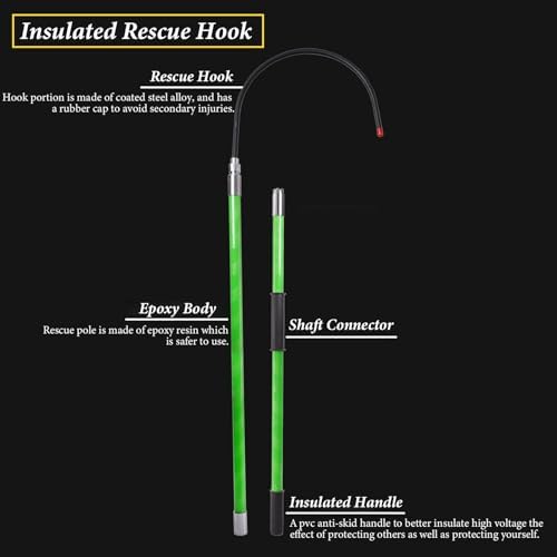 High Voltage Rescue Hook - 1m Non-Conductive Electrocution Safety Stick, Emergency Electrician Rescue Tool, Portable Electrical Safety Pole (Green) - Life Saver