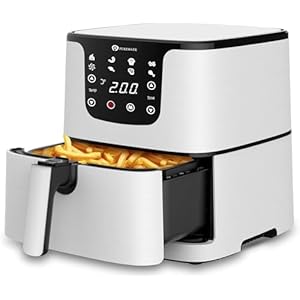 PureMate Air Fryer with Digital Display & Recipes Book, 5.5L Healthy Oil Free 1700W Air Fryer with 7 Preset, LED One Touch Screen, Timer & Adjustable Temperature Control