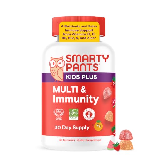 Image of SmartyPants Kids Plus Multi & Immunity Multivitamin Gummies with Vitamins C, D, B6, B12, A, Zinc, Biotin, Iodine, Gluten Free, Clean Label, Two Fruit Flavors, 60 Gummies (30 Day Supply)