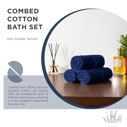 Image of 10-Piece 100% Cotton Towel Set, 2 Bath Towels, 4 Hand Towels, 4 Wash Cloth, Quick-Dry, Navy Blue