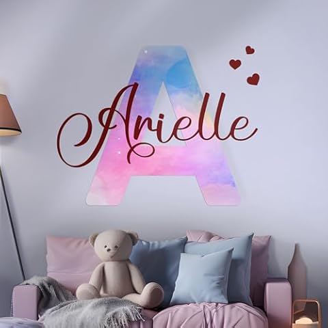 Custom Stickers Name Wall Decor I Personalized Name Sign for Room Decor | Multiple Custom Name & Initial I Decal for Baby Girl Nursery Decor I Nursery Wall Decal for Baby (A. Pink and Blue Sky) Cover