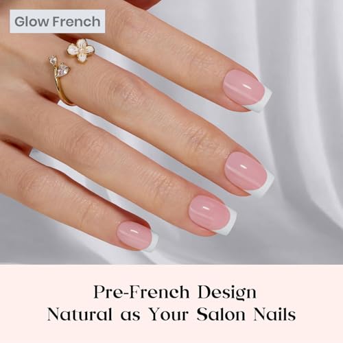 Image of Beetles French Tips Press On Nails - Glow French | Pink Press On Nails Short Square 150 Pcs Fake Nail Tips, Soft Nail Gel False Nails Art DIY Gifts for Women