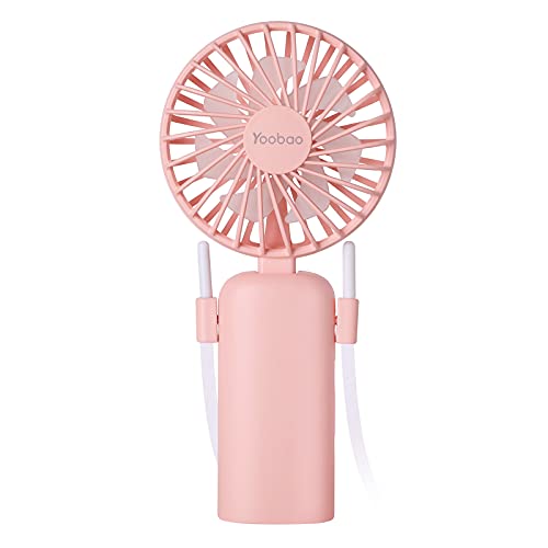 [Upgraded] Yoobao Portable Fan, Hands-free Neck Fan 3000mAh Battery Operated Rechargeable Handheld Mini Fan Multifunctional USB Personal Fan 3 Speeds for Office Outdoor Camping Travel-Pink